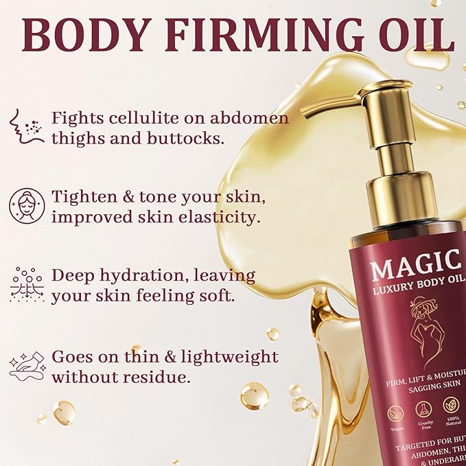 Magic Body Firming Oil, Luxury Body Oil for Crepe Skin, Tightening & Hydrating Body Oil After Shower with Vitamin E and Rosehip, Non-Greasy Body Serum Oil for Thighs, Arms, Chest, 100ML / 3.38 Fl Oz-VivaGrace Women