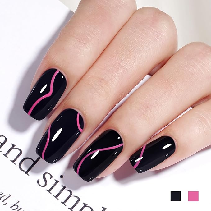 AILLSA Pink Gel Nail Polish Set Black Hot Pink Gel Polish with Base and Top Coat, Long Lasting Summer All Season Color Soak Off U V L ED Manicure Art Salon DIY at Home 7Pcs 8ML