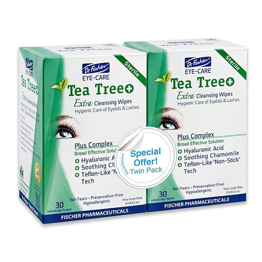 Dr. Fischer Tea Tree Oil Eye Wipes - Eyelid Wipes for Sensitive Eyes with Hyaluronic Acid and Chamomile, Makeup Remover, Daily Cleanser (60 wipes)-VivaGrace Women