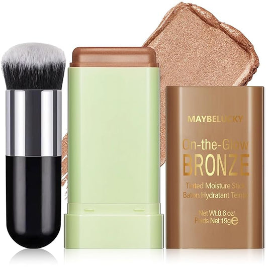 Cream Contour Stick for Cheeks Tint, Multi-Use Makeup Highlighter Blush Bronzer Stick, Natural Glow Solid Moisturizer Stick Blendable Illuminator On-the-Go Shimmer Cream Contour Makeup-02-VivaGrace Women