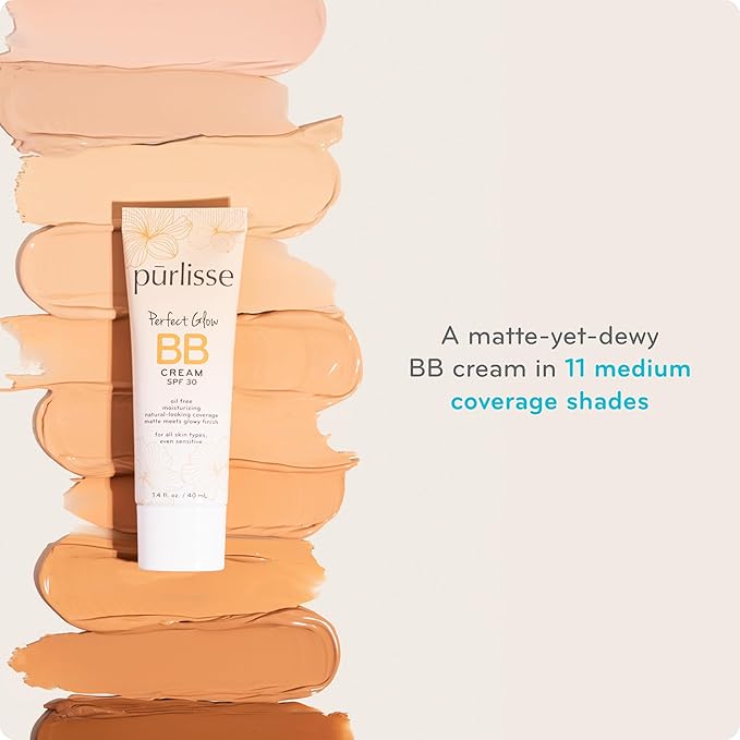 pūrlisse Perfect Glow BB Cream with SPF 30 - Matte Meets Dewy Finish - Enriched with Goji & Hawthorn Berry to Help Improve Skin Texture & Radiance - Medium Warm (1.4 oz)-VivaGrace Women