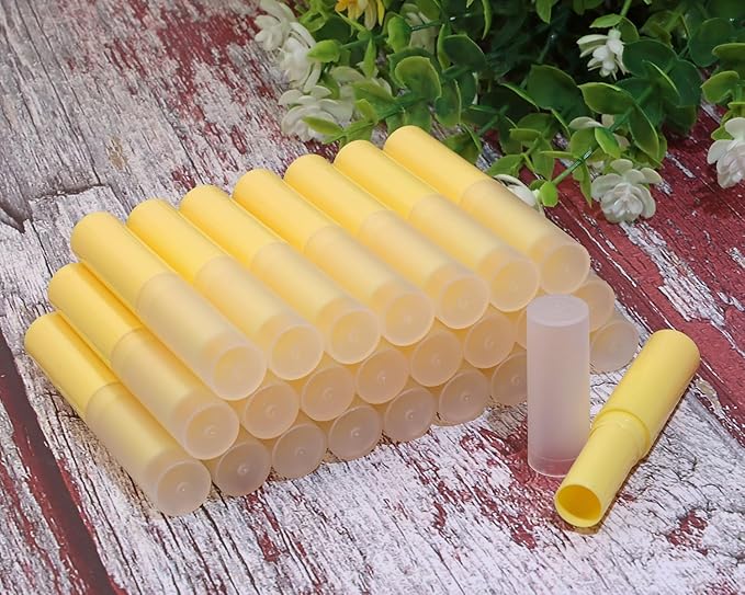 0.14oz Empty Flavored Lip Balm Container Tubes Plastic Homemade Moisturizing Lip Stick with Caps Bulk Fit for Women Adult DIY Making Supplies, 25 Count (Yellow)-VivaGrace Women
