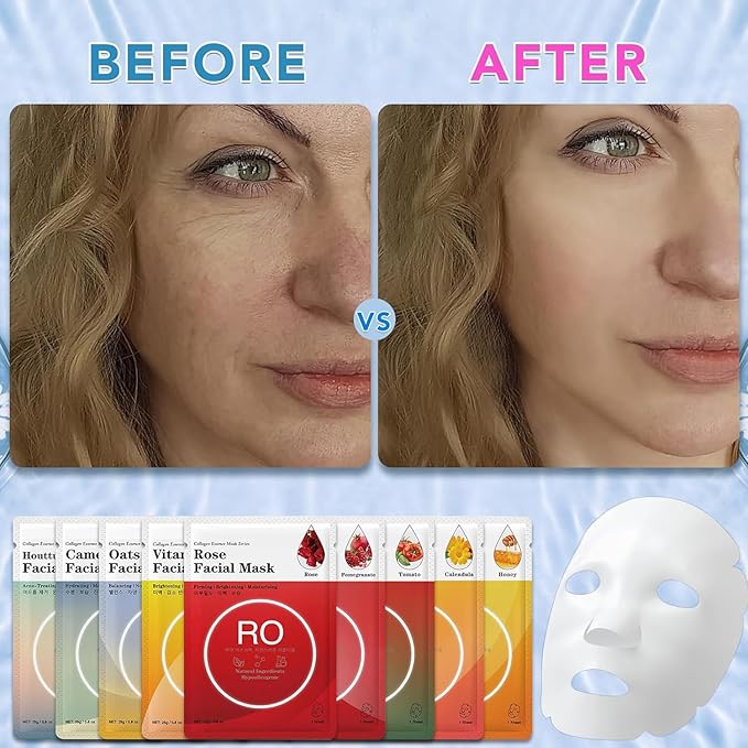 VESPRO 24 Pack Face Masks Skincare for Women, Moisturizing Face Mask Skin Care Suitable for All Skin Types, Bulk Sheet Facial Mask Gifts Set for Spa Party, Facial Masks for Women Skin Care-VivaGrace Women