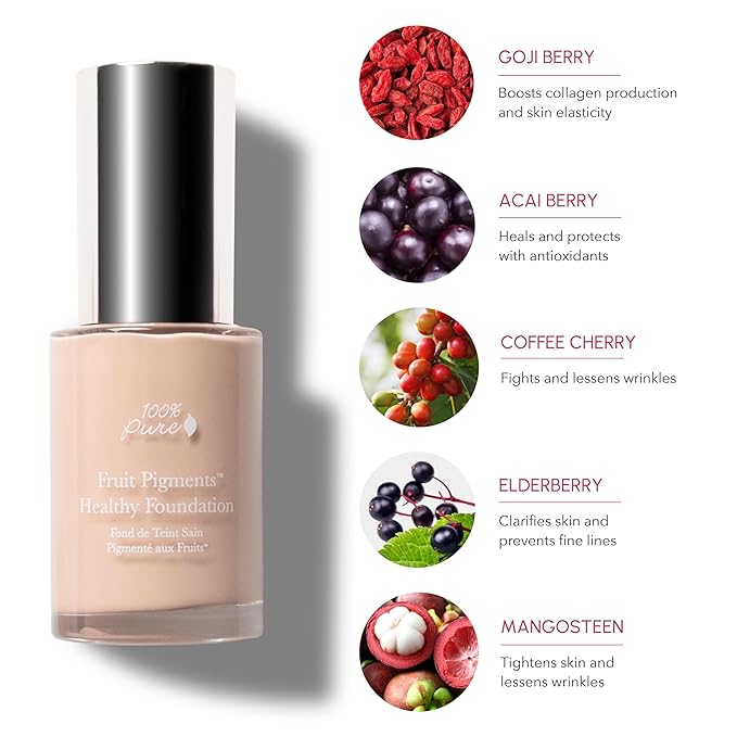 100% PURE Healthy Foundation Full Face Coverage Makeup, Liquid Matte Finish with Anti-Aging Benefits - Vegan - Gorgeous Fruit Pigmented Creme Color - (Fair with Warm Undertones) - 1 Fl Oz-VivaGrace Women