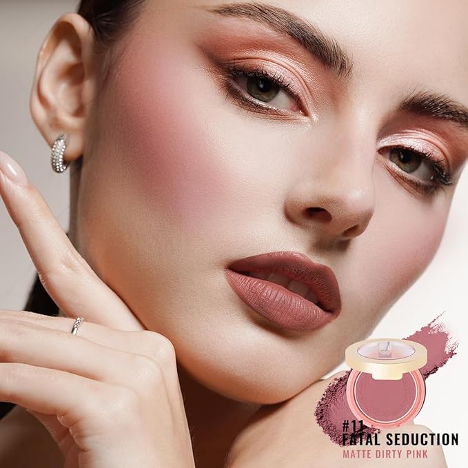 OULAC Blush Makeup Powder Mauve| Natural Matte Blush Cool Tone Skin Light Meidum | Buildable & Light Weight Smooth| Cruelty-Free Blush Vegan | 4.8g 11 Fatal Seduction (Mauve Wood Color)-VivaGrace Women