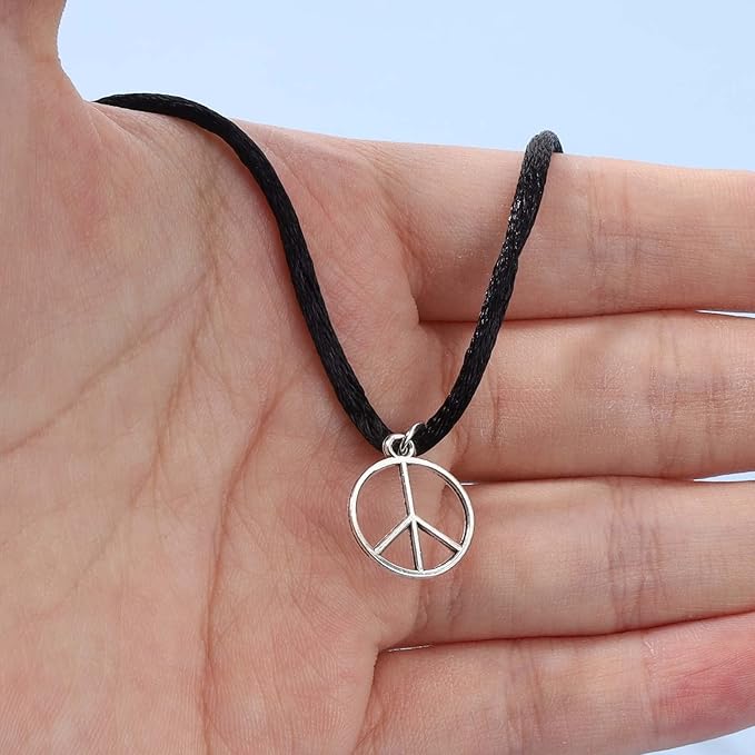 Boho Peace Choker Necklace Black Cord Circle Necklace Short Round Necklace Vegan Necklace Chain Jewelry for Women and Girls-VivaGrace Women