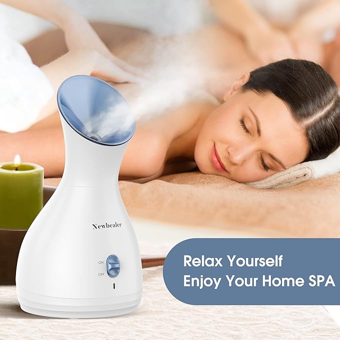 Newbealer 2in1 Facial Steamer, Hot Mist Facial Aromatherapy Humidifier Atomizer, Large Face Steamer Unclogs Pores Sinuses Moisturizing, Home Sauna Spa with Eyebrow Set (Blue, 170ml)-VivaGrace Women