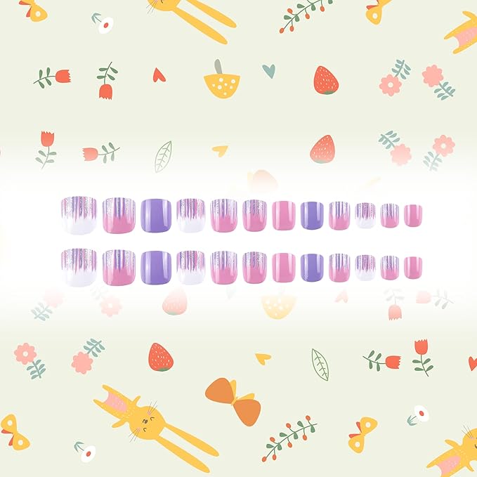 Kids Press on Nails Children Fake Nails 72PCS Artificial Nail Tips Adhesive Full Cover Short False Fingernails for Girls Kids Nail Decoration (Colorful Polka Dots)