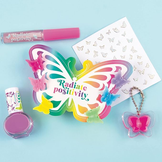 Make It Real: Butterfly Dreams Cosmetic Set - 11 Pieces, Tweens & Girls, Includes 6 Butterfly Hair Clips, Polish, Nail Stickers, 2 Lip Gloss & Instructions, Butterflies, Makeup & Beauty, Kids Ages 8+-VivaGrace Women