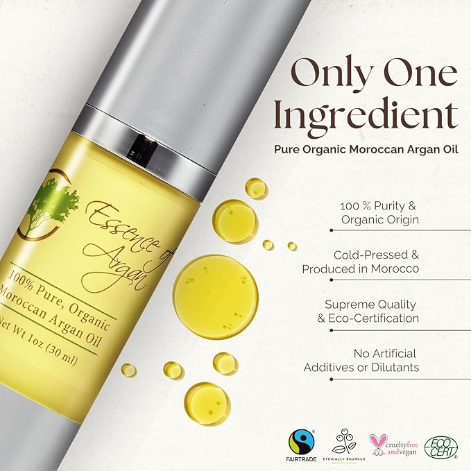 Essence of Argan 100% Pure Moroccan Organic Argan Oil - Natural EcoCert Oil that Nourishes and Conditions Your Skin, Hair and Nails (50ml/1.7oz)-VivaGrace Women