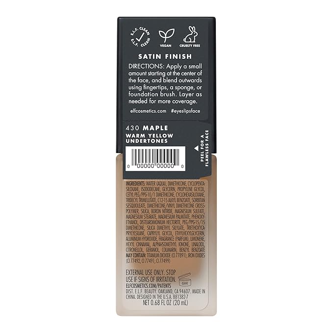e.l.f. Flawless Finish Foundation, Lightweight & Medium Coverage, Semi-Matte Finish, Maple, 0.68 Fl Oz (20mL)-VivaGrace Women