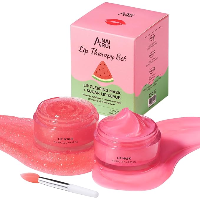 Lip Mask Set, Lip Scrub & Lip Butter, Overnight Lip Treatment Set Enriched With Skin Softening Ceramide & Watermelon and Hydrating Shea Butter, For A Softer & Smoother Pout-VivaGrace Women