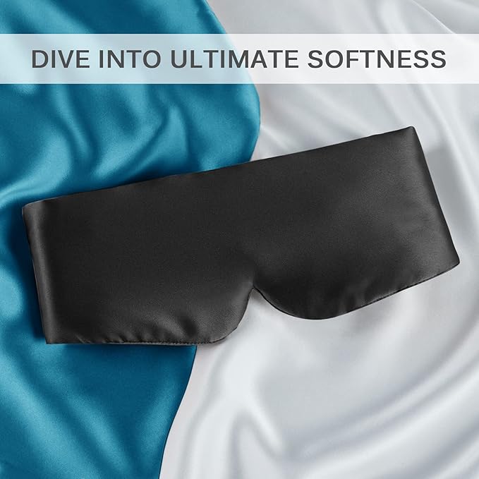 Zenssia 100% Mulberry Silk Sleep Mask Eye Mask for Man and Woman with Adjustable Headband, Full Size Large Sleep Mask & Blindfold for Total Blackout for All Night Sleep, Travel & Nap- Black-VivaGrace Women