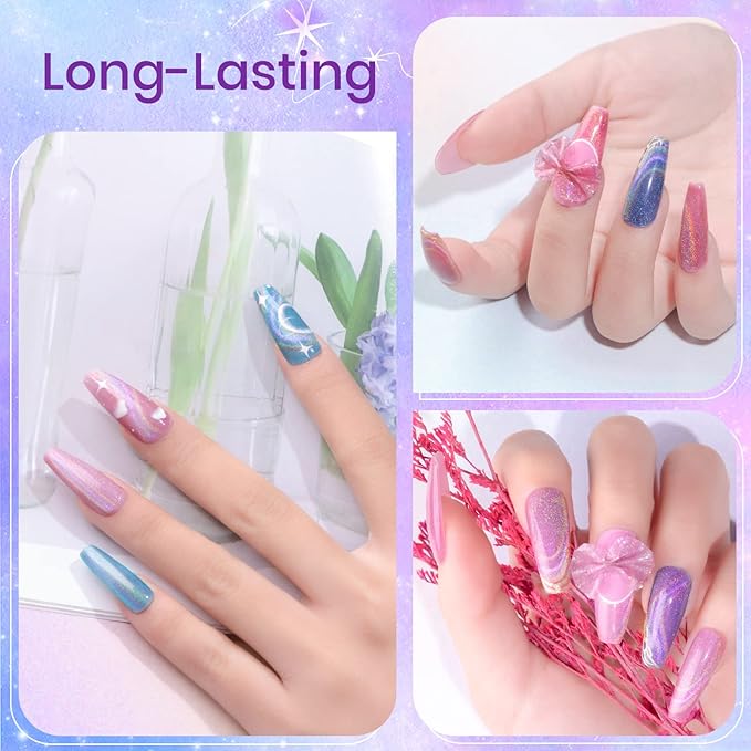 Rainbow Cat Eye Nail Gel Polish Set Sparkle Holographic 9D Cat Eye Gel Polish Laser Glitter Cat Eye Nail Polish Gel Magnetic Gel Soak Off Lamp Gel Varnish Nail Salon Kit (0.24fl oz)