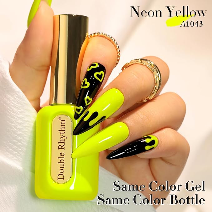 Double Rhythm 0.50 OZ Gel Polish Hema Free Same Color Same Bottle Golden Round Translucent Neutral Natural Milky 15 ML Jelly UV Polish Art DIY at Home (Neon Yellow-C1043)