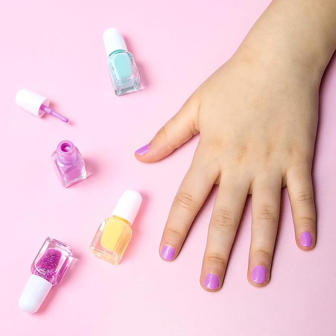SIMPLE PLEASURES 14- Unicorn Glitter Kids Nail Polish Set for Girls – 14 Water-Based Non -Toxic Nail Art Kit - Gift Set for Girls Ages 7-12
