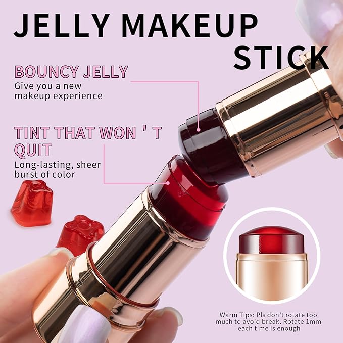 2pcs Jelly Blush Stick, Multi-purpose Lip and Cheek Colour Stick, Jelly Texture Waterproof, Moisturising and Long-lasting, Non-sticky, Create Watercolour Makeup Effect for Women and Girls 2#-VivaGrace Women