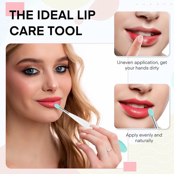 Unaone Lip Scrub Brush - 3 PCS Dual-ended Lip Scrubber Exfoliator and Silicone Lip Brush, 2-in-1 Silicone Lip Scrub Tool Lip Mask Applicator, Gentle Exfoliator & Applicator for Soft-VivaGrace Women