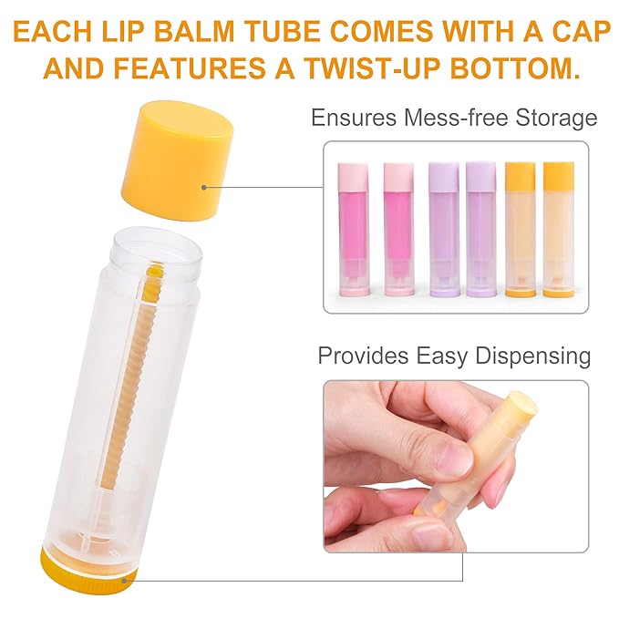 LotFancy Lip Balm Tubes Empty, 60PCS 5.5ml (3/16 Oz), Clear Lip Balm Container Tubes with Yellow Caps, BPA Free & Leak Free, Refillable-VivaGrace Women