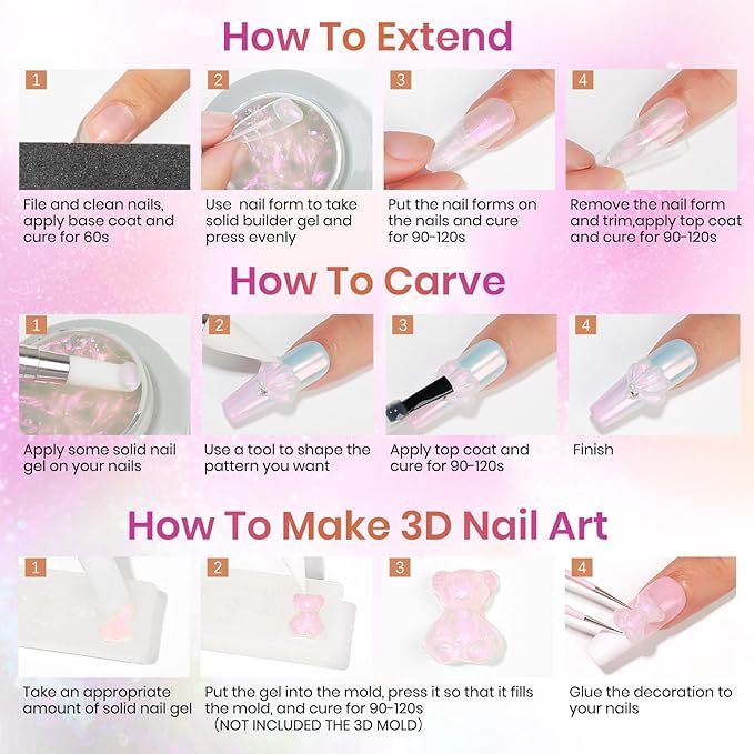 MIZHSE Solid Builder Gel for Nails, Mermaid Pearl 1oz Hard Gel Builder Non Sticky Nail Extension Gels Long Lasting Modeling Sculpture Nail Salon Art Home Use-VivaGrace Women