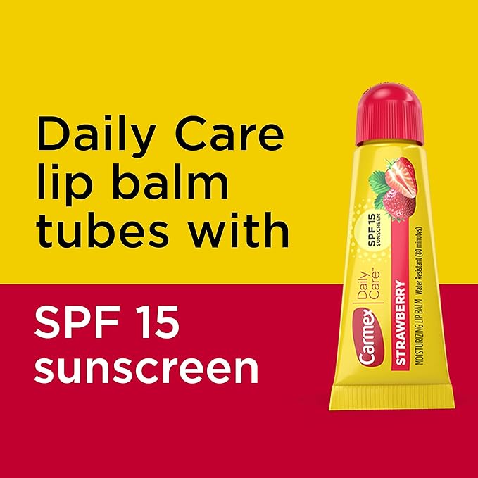 Carmex Daily Care Moisturizing Lip Balm with SPF 15, Strawberry Lip Balm Tubes, 0.35 OZ Each - 3 Count (Pack of 2)-VivaGrace Women