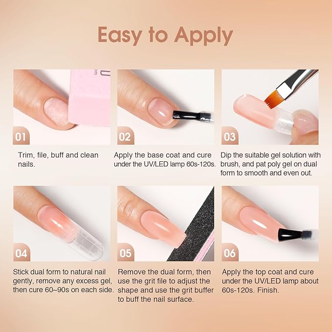 ROSALIND Poly Nail Gel Kit -8 Colors + Nail Art Accessories Kit Neon Poly Nails Gel Kit Starter Kit With Slip Solution Pro Clear Bright Colors Nail Extensions Gel Set with Mini UV Lamp-VivaGrace Women