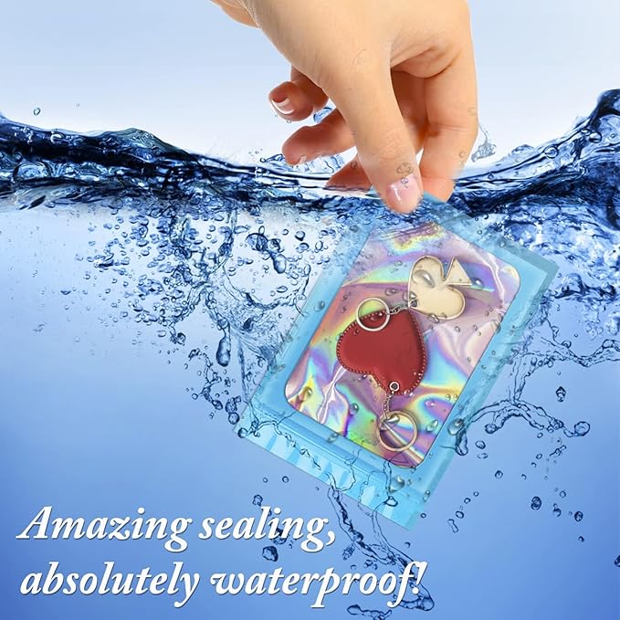 ANZNKU 100 Pcs Smell Proof Mylar Resealable Bags, Holographic Packaging Bags, Resealable Odor Foil Pouch Zip Bag with Clear Window for Food Storage and Lipgloss, Jewelry Lash (Blue, 3.9 x 7.1 Inch)-VivaGrace Women