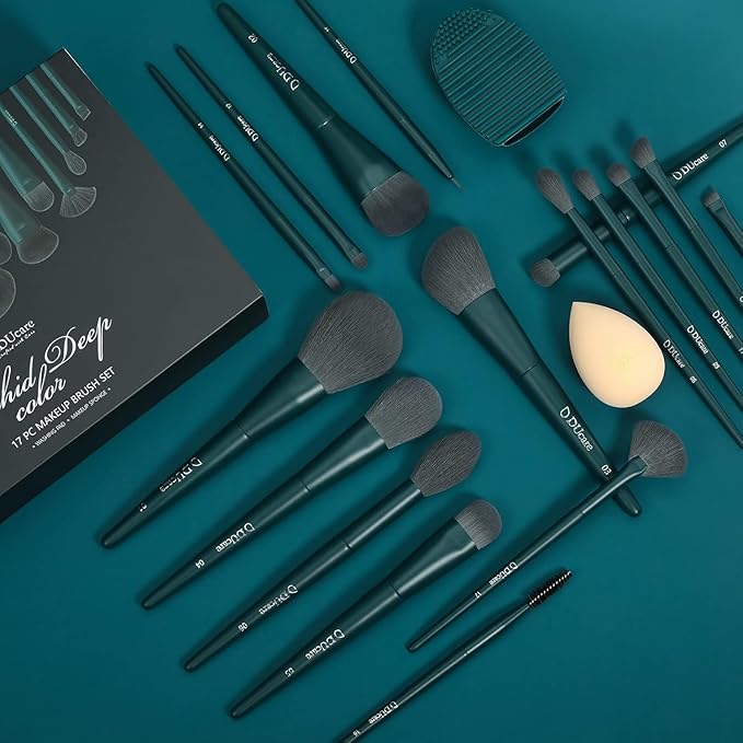 DUcare 17Pcs Professional Makeup Brush Set Complete Kit with Brush Cleaning Mat and Makeup Sponge, Ideal for Foundation, Eyeshadow, Liquid Cream, Gift Box Set-VivaGrace Women