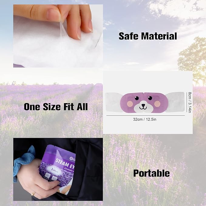 Steam Eye Mask for Dark Circles and Puffiness 20 Pcs, Lavender Disposable Eye Warm Compress for Dry Eyes, Soothing Headache Migraine, Stye Treatment, Relief Stress Eye Fatigue-VivaGrace Women