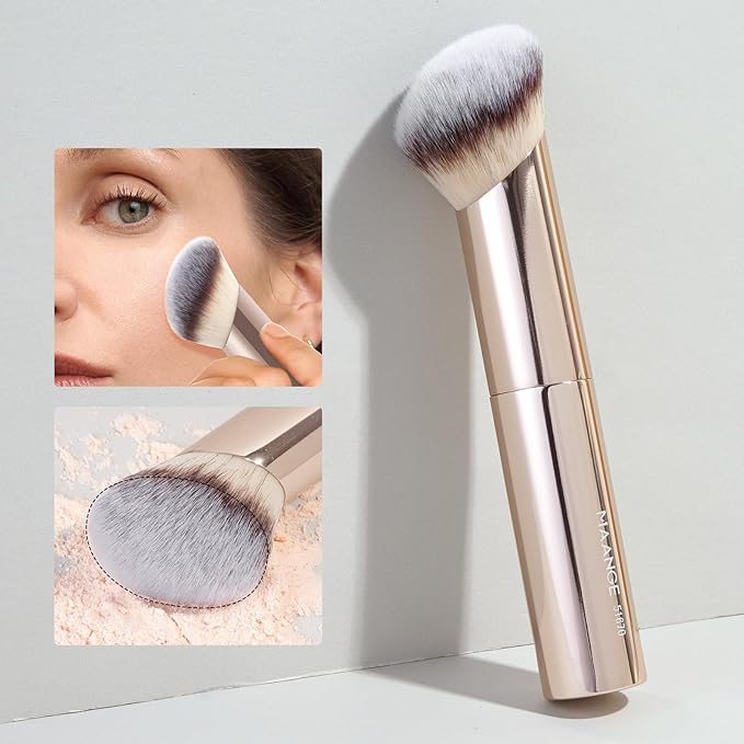 MAANGE 7pcs Makeup Brush Set Double Sided Kabuki Makeup Brushes Contour Brush for Foundation Liquid Powder Concealer Cream Cosmetics Bronzer Blending Blush Buffing Makeup Tools (Gold)-VivaGrace Women