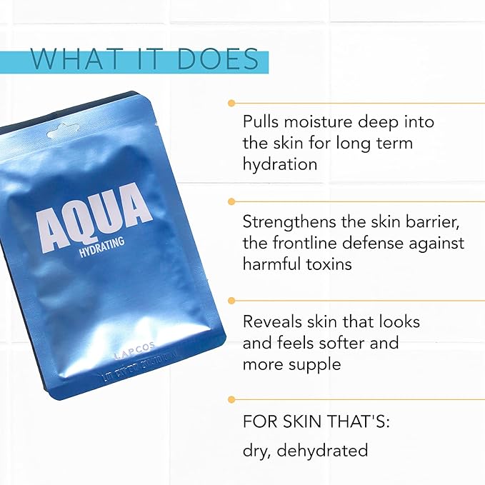 LAPCOS Aqua Sheet Mask, Hydrating Daily Face Mask with Seawater and Plankton Extract to Nourish Skin, Korean Beauty Favorite, 5-Pack-VivaGrace Women