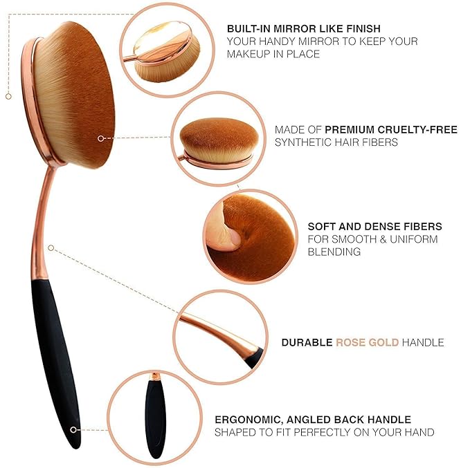 Yoseng Makeup Brushes Set 10Pcs Professional Oval Toothbrush Foundation Cream Contour Powder Blush Conceler Eyeliner Blending Brush New Fashionable Super Soft Cosmetic Brushes Tool with Box(Rose Gold)-VivaGrace Women