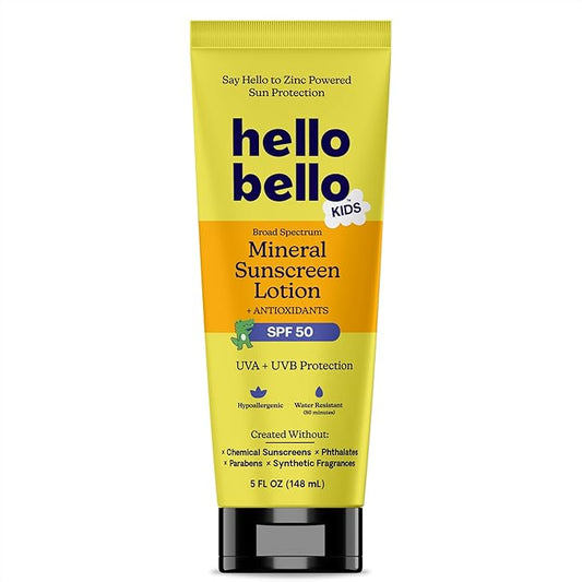 Hello Bello Kids Mineral Sunscreen SPF 50 Lotion - Broad Spectrum Sun Protection for Sensitive Skin - Water Resistant with Antioxidants - 5oz-VivaGrace Women