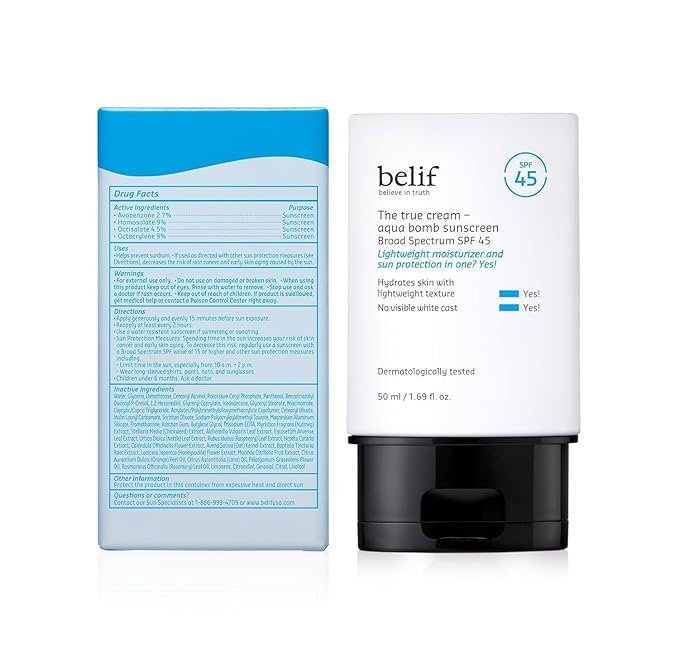 belif Aqua Bomb SPF 45 Hydrating Niacinamide Sunscreen (1.69 fl. oz) - The True Cream PA++++, Daily Broad Spectrum, No White Cast, Weightless & Invisible, Non-Greasy, Korean Skincare-VivaGrace Women