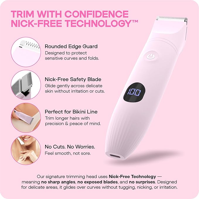 Peach Fuzz™ Bikini Trimmer for Women – 3in1 Body Hair Trimmer, Female Razor for Pubic Hair, Electric Shaver for Private Area, Bikini Line Groomer with Safe, Skin-Friendly Design-VivaGrace Women
