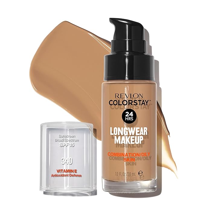 Revlon Liquid Foundation, ColorStay Face Makeup for Combination & Oily Skin, SPF 15, Medium-Full Coverage with Matte Finish, Early Tan (340), 1.0 oz-VivaGrace Women