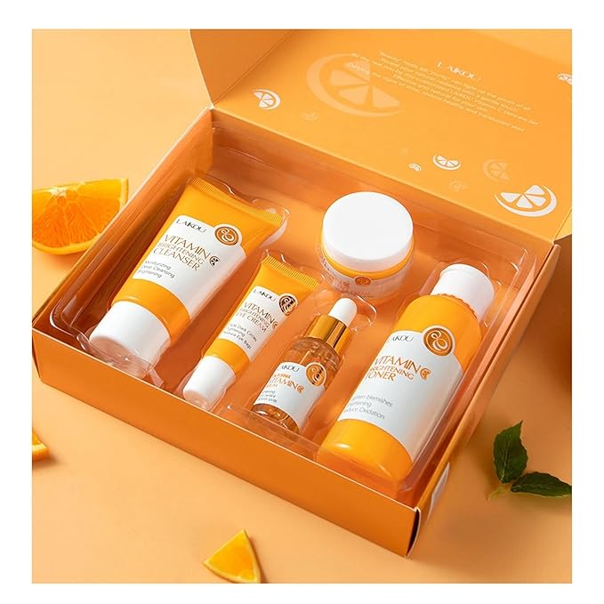 Vitamin C 5-Piece Skincare Set with Cleanser, Toner, Serum, Eye Cream and Face Cream for Skin Brightening skin care set skincare gift set skin care set for Unisex Adult-VivaGrace Women