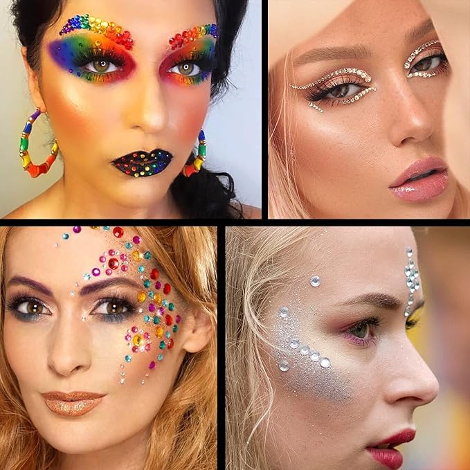 Flat Back Rhinestone Kits Colorful Rhinestones+Transparent White Gems With Quick Dry Makeup Glue+Picker Pencil+Tweezer For Nail Art And Face Make-up-VivaGrace Women