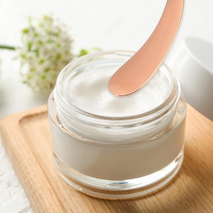 VOCOSTE 4 Pcs Makeup Spatula Mini Spoon, Eye Cream Massage Sticks Beauty Scoop, for Facial Cosmetic Face Cream, Moon Shape 2.13"x0.51", Rose Gold Tone-VivaGrace Women