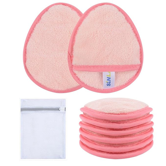 SINLAND Reusable Makeup Remover Pads For Face,Eye,Lips Microfiber Gentle Facial Cleansing Cloths for All Skin Types Friendly for Makeup Remover With Laundry Bag 5.1inchx3.93inch Pink Pack of 6-VivaGrace Women