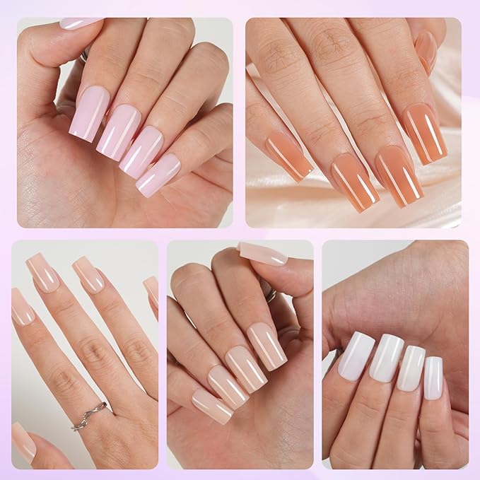Short Square Press On Nails, 5 Colors Pre-Lasting Soft Gel Nails Tips, 150Pcs Natural Fake Nails for Nail Art DIY 15 Sizes