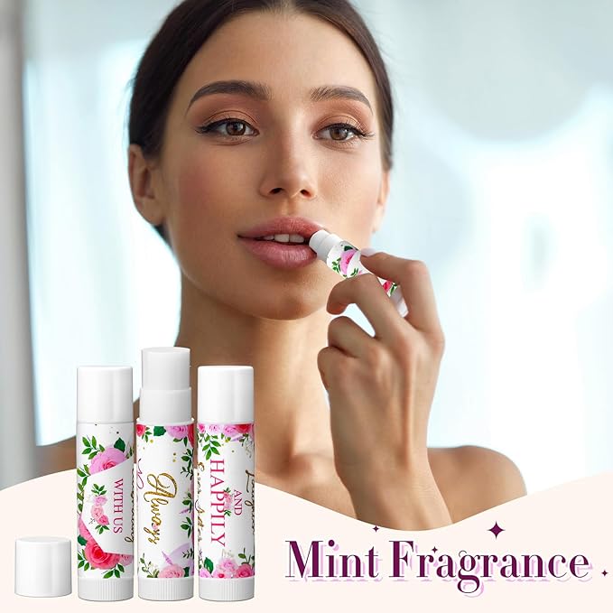 30 Pcs Wedding Lip Balms Bulk Wedding Bridal Shower Favors for Guests Wedding Souvenirs Moisturizing Floral Lip Balm Thank You Gifts for Bachelorette Party Bridesmaid Baby Shower, Pink Flower-VivaGrace Women