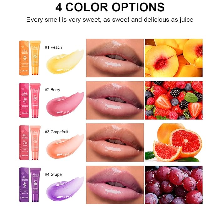 Lip Glowy Balm,4 Pack Fruit Glowy Lip Balm,Vitamin E Lip Glowy Balm Set Reduce Lip Lines, Enhance Lip Color,Moisturizing & Plump Quickly Replenishing Moisture and Relieving Dry Lips-VivaGrace Women