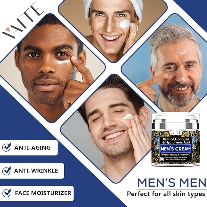 VAITE Mens Face Skin Moisturizer with Collagen, Retinol Ant-Aging, Anti-Wrinkle Under the Eyes Men's cream care for Face with Hibiscus & Honey, Hyaluronic acid, Vitamin C Made in USA-VivaGrace Women