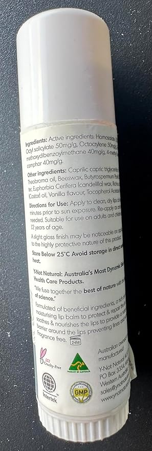 Emu Oil Moisturizing Lip Balm - Hydrating Lip Balm with Extreme SPF50+ Sun Protection - 4-Hour Water Resistant, Fortified with Vitamin E, Amino Acids & Omega 3, 6 & 9 - Y-Not Natural, 15g Stick-VivaGrace Women