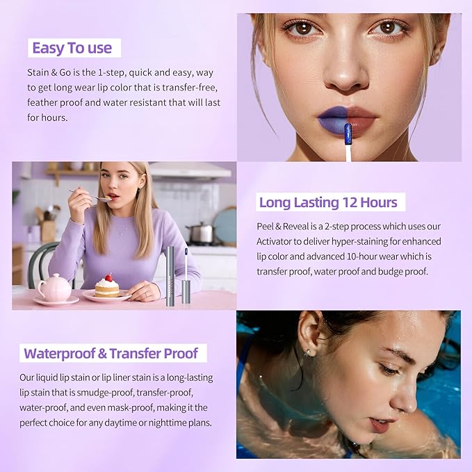 KIMUSE Lip Stain Masque: Peel Off Lip Stain Long Lasting Waterproof 12HR Transfer Proof & Hydrating Tint, Instant Lip Color With Natural Matte Effects, Vegan & Easy To Use-VivaGrace Women