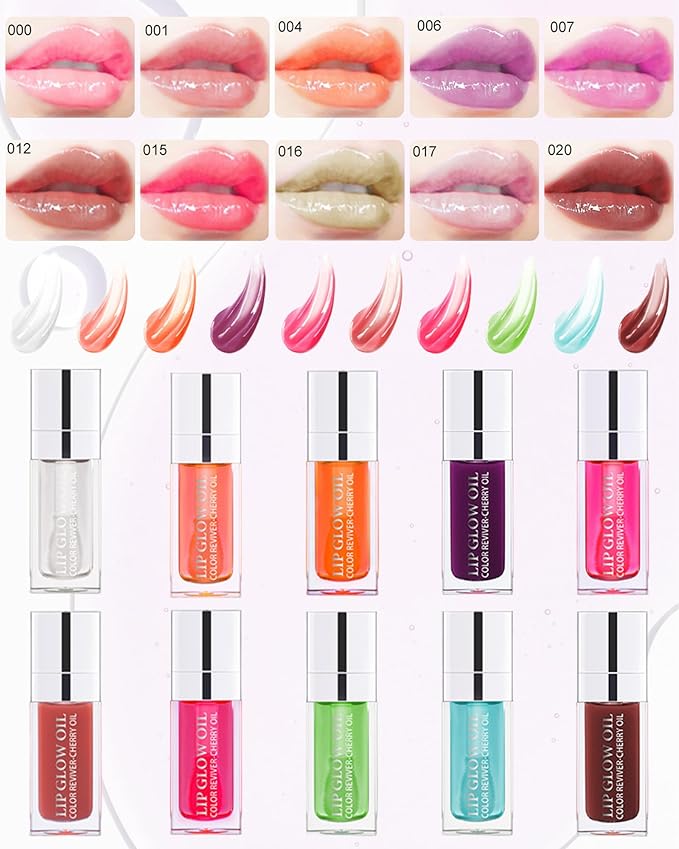 Tinted Moisturizing Lip Glow Oil, Hydrating Plumping Lip Gloss Lip Care Clear Lip Oil for Dry Lip, Glow Reviver Lip Oil,Shine Lip Tint Stain Lip Care Product,Women's Day Makeup Gift(#006 Berry)-VivaGrace Women