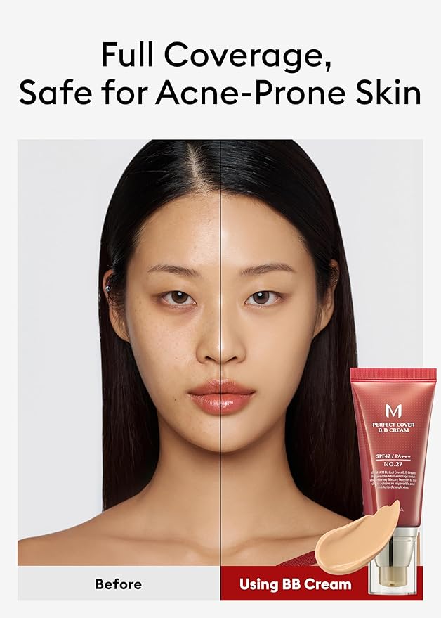 MISSHA M Perfect Cover BB Cream No.27 Honey Beige - Medium with Neutral/Warm Undertone SPF 42 PA +++ 1.69 Fl Oz - Tinted Moisturizer for face with SPF-VivaGrace Women