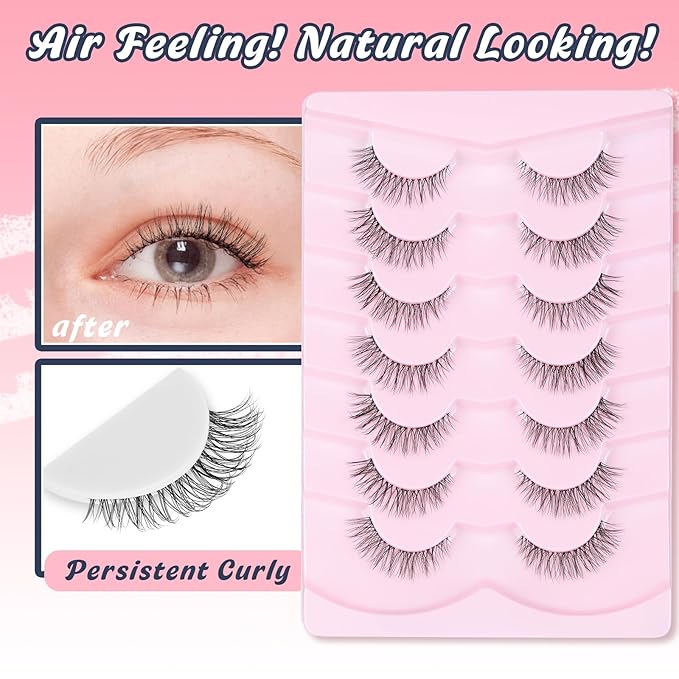 Lashes Natural Look False Eyelashes Wispy 13mm Eye Lashes Pack with Thin Cotton Band C Curl Fake Eyelashes 3D Volume For Daily Siligli Lash 7 Pair-VivaGrace Women