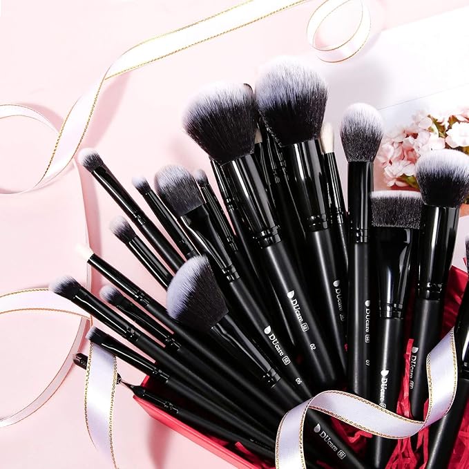 DUcare 27Pcs Makeup Brush Set Black Professional Premium Cosmetic Brushes for Foundation, Concealer, Eyeshadow, Blending, Powder, Contouring-VivaGrace Women